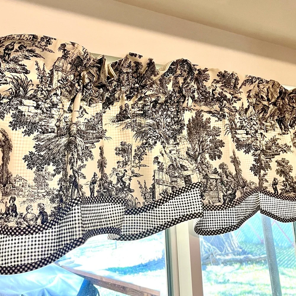 Beautiful Black Cream French Country Toile Valance Window Treatment
